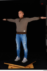 Whole Body Man White Sweatshirt Jeans Athletic Standing Studio photo references